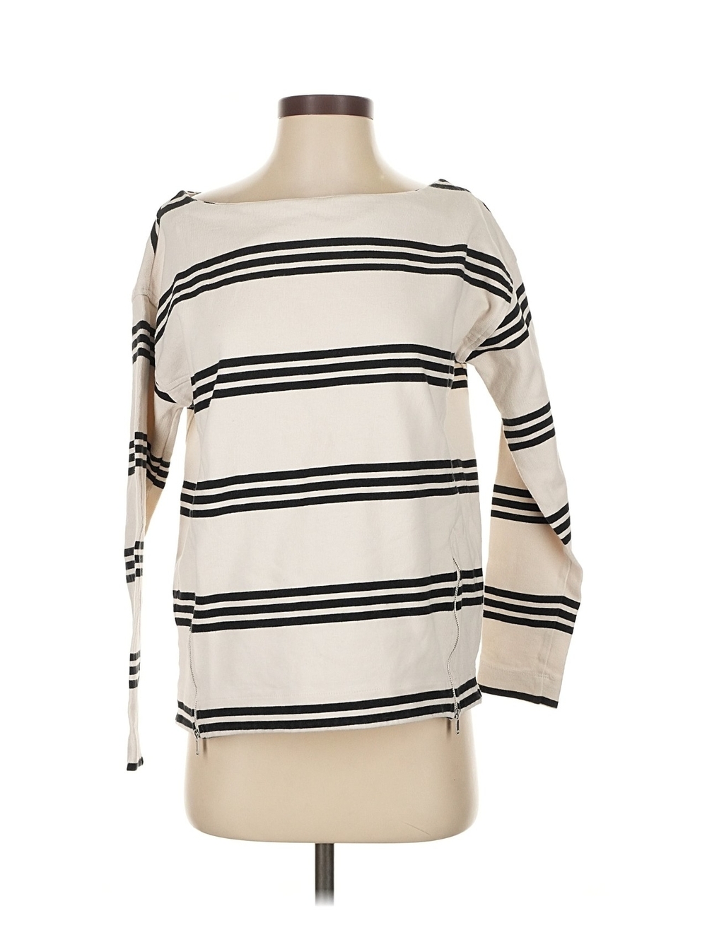 Banana Republic Cream and Black Striped Long-Sleeve Top